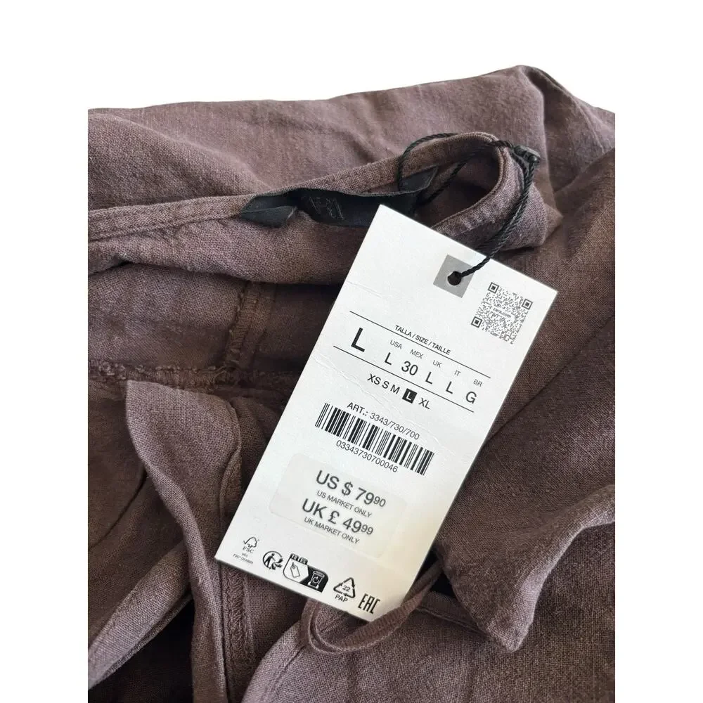 ZARA BROWN LINEN-LIKE JUMPSUIT NWT SIZE LARGE- FLAW